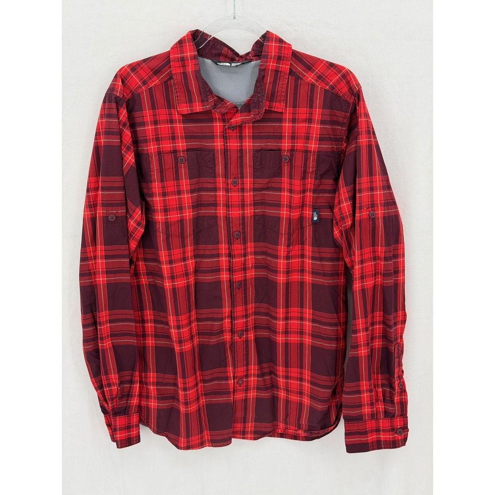 The North Face Shirt Mens Medium Red Plaid Long Sleeve Button Up Casual‎ Autumn